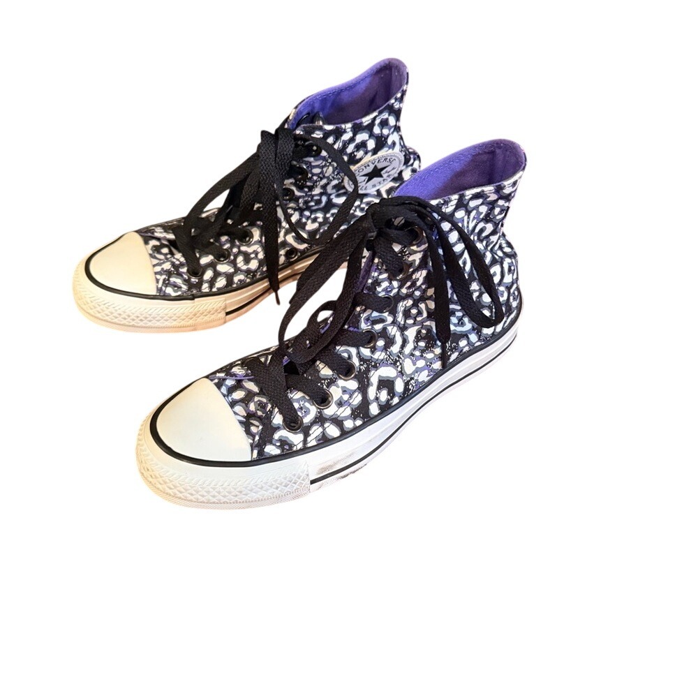 Converse All Star High Top  Kids Cheetah Leopard Print Purple Black White